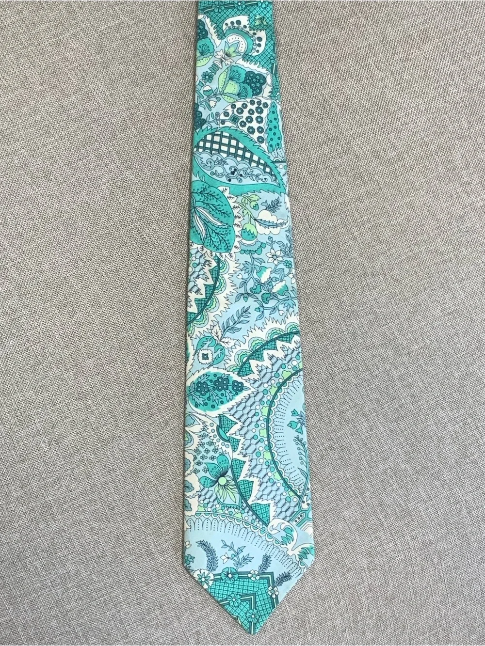 Pastel Teal Paisley Cotton Look Tie